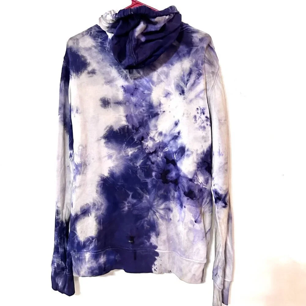 True Religion Tie Dye Hoodie Pullover Sweatshirt Blue Size Medium Unisex Dyed